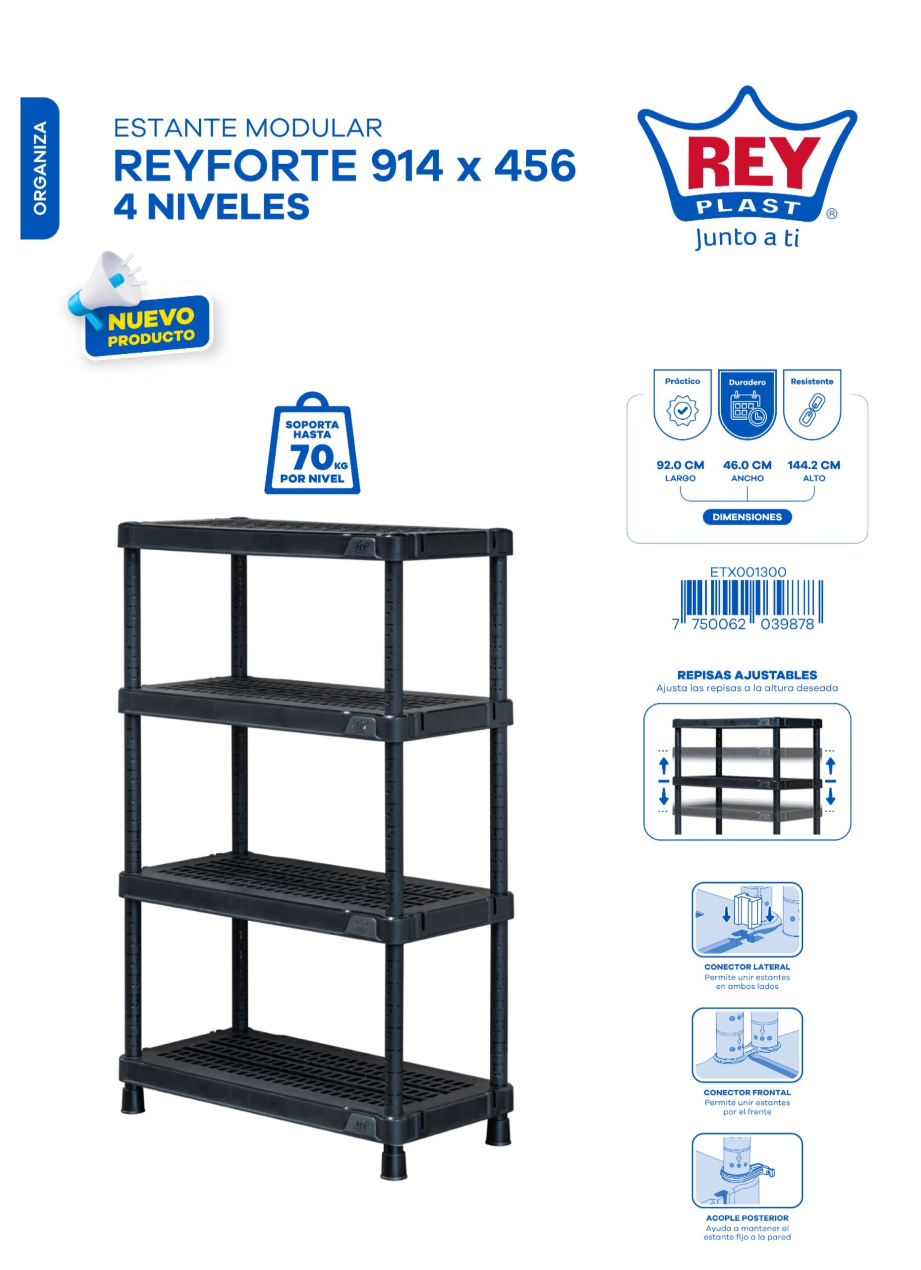 ESTANTE MODULAR REYFORTE 914 X 456 - 4 NIVELES - Imagen 2