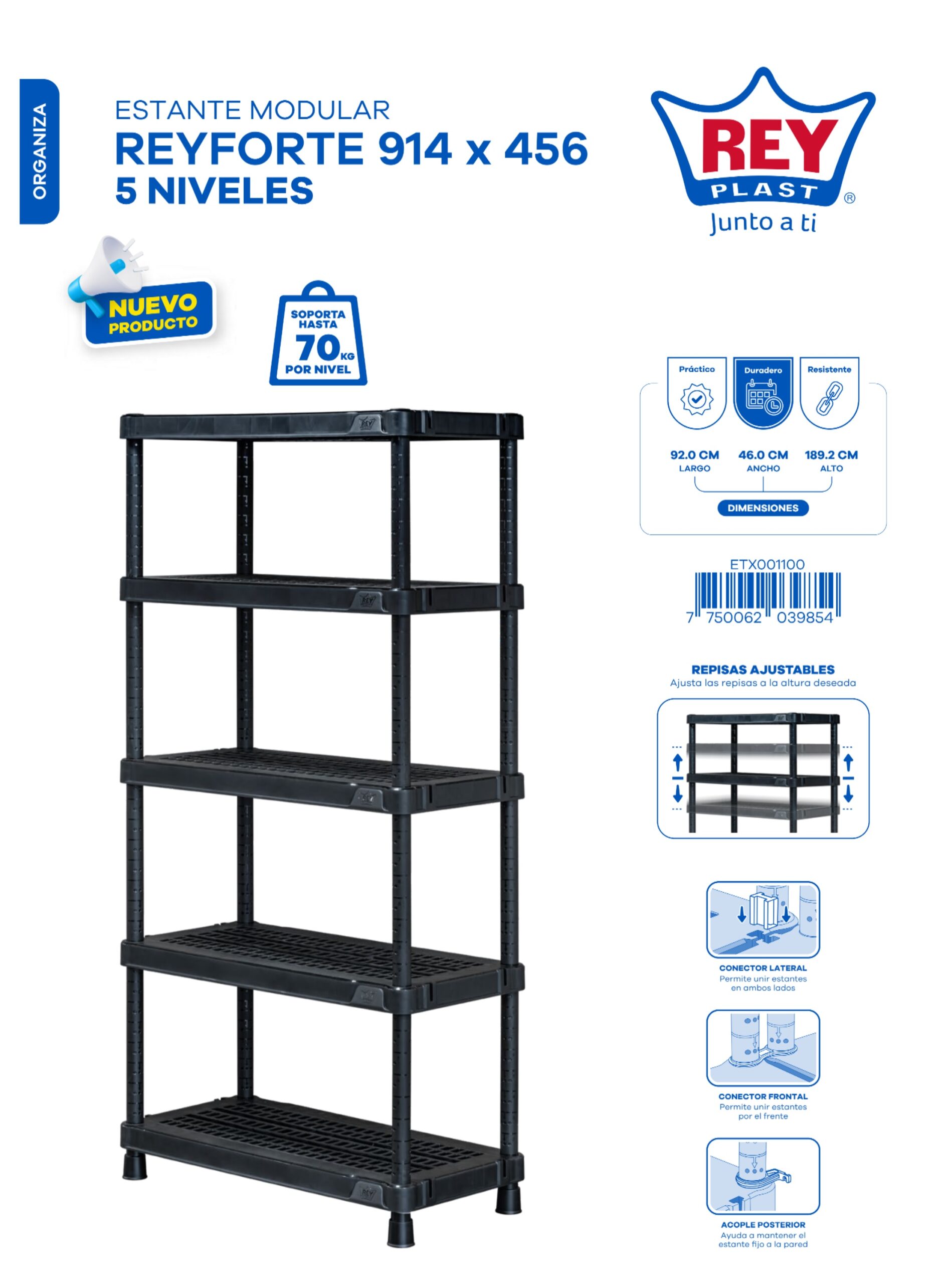 ESTANTE MODULAR REYFORTE 914 X 456 - 5 NIVELES - Imagen 2